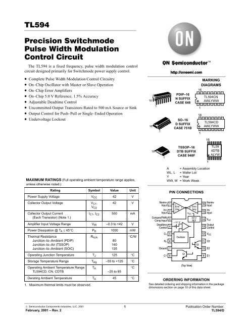 TL594 Precision Switchmode Pulse Width Modulation Control Circuit