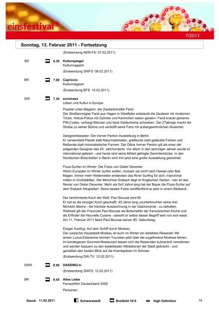 Programmwoche 7/2011 - Das Programm der ARD