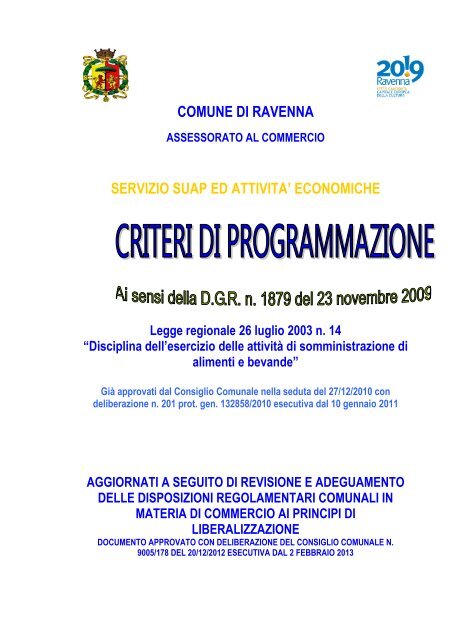 Criteri di Programmazione Pubblici Esercizi adeguati secondo i ...