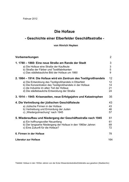 Die Hofaue - Geschichte einer Elberfelder Geschäftsstraße