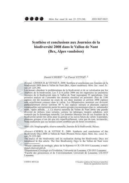 SynthÃ¨se et conclusions aux JournÃ©es de la biodiversitÃ© 2008 dans ...