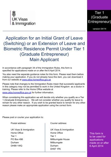 Tier 1 (Graduate entrepreneur) application form - UK Border Agency