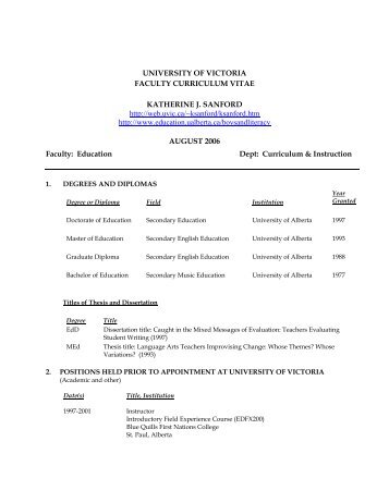 updated cv august2006 - UVic.ca - University of Victoria