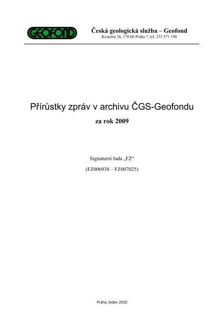 Přírůstky zpráv v archivu ČGS-Geofondu - Česká geologická služba