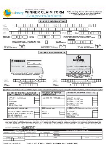 WINNER CLAIM FORM Congratulations! - Static.calottery.com ...