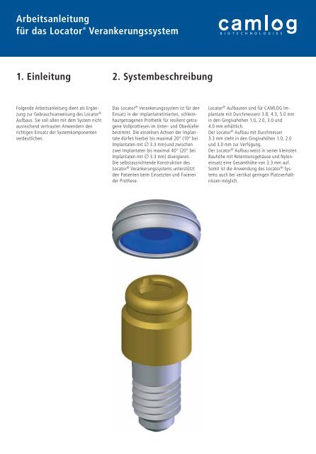 Arbeitsanleitung fÃ¼r das Locator Â® Verankerungssystem - Alltec Dental