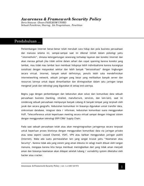 1 Awareness & Framework Security Policy Pendahuluan ... - Sharing
