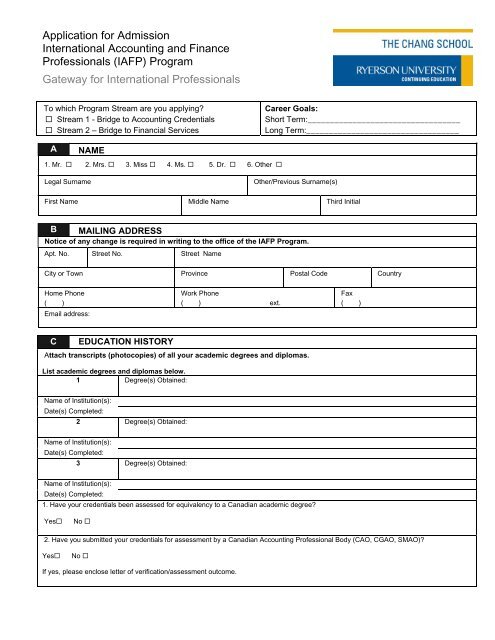 application form - The Chang School - Ryerson University