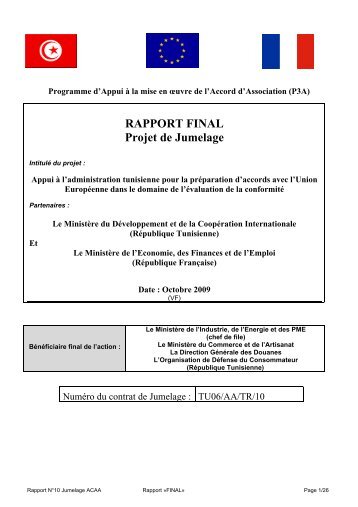 Le rapport final du jumelage ACAA - MinistÃ¨re de l'industrie