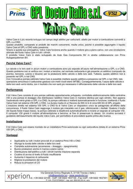 Brochure ValveCare - GAS Doctor, GPL Doctor