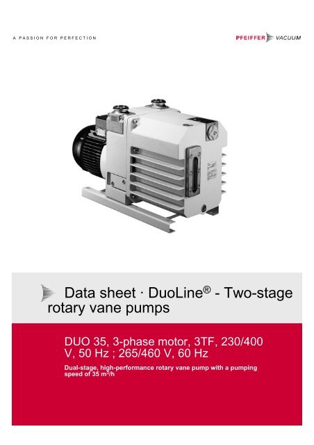 Data sheet Â· DuoLineÂ® - Two-stage rotary vane pumps - Tecnovac