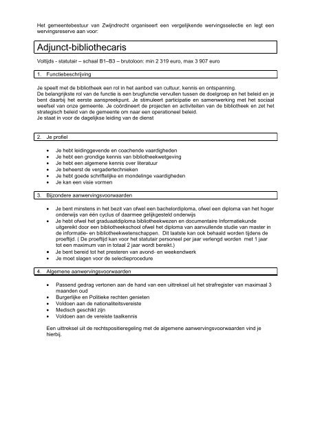 voorwaarden, functiebeschrijving en sollicitatieformulier - Gemeente ...