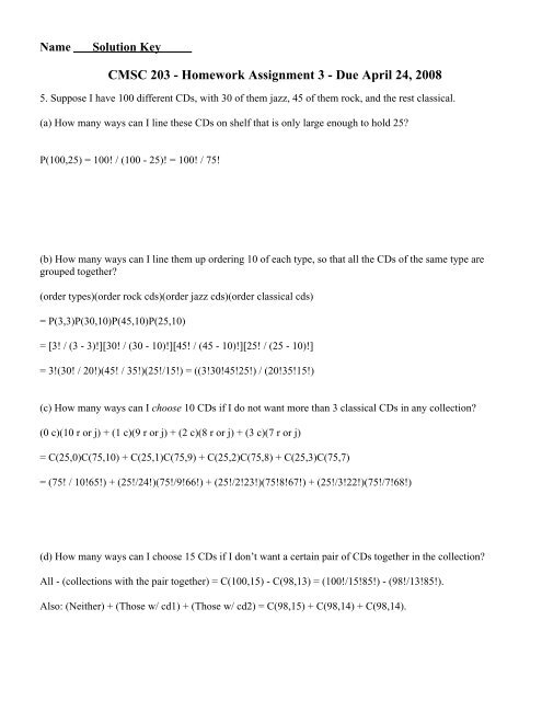 CMSC 203 - Homework Assignment 3 - Due April 24, 2008