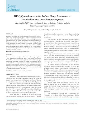 BISQ Questionnaire for Infant Sleep Assessment: translation into ...