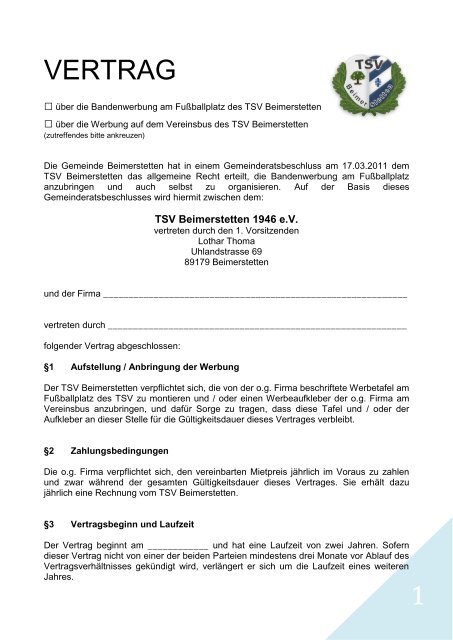 Werbevertrag - TSV Beimerstetten