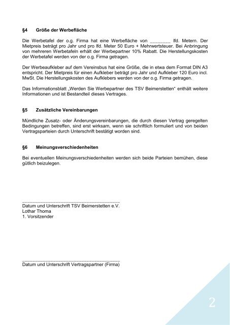 Werbevertrag - TSV Beimerstetten