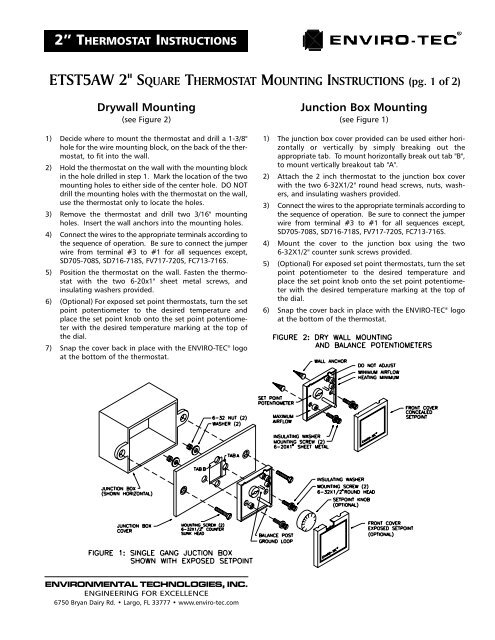 ETST5AW 2" SQUARE THERMOSTAT MOUNTING ... - Enviro-Tec