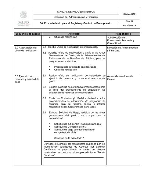 Procedimiento para el Registro y Control de Presupuesto