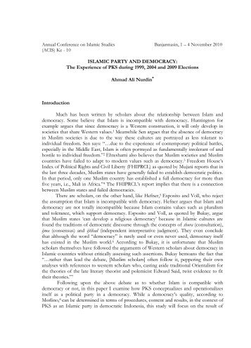 ISLAMIC PARTY AND DEMOCRACY: The Experience of PKS ...