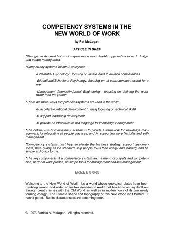Competency systems in the new world of work - McLagan ...