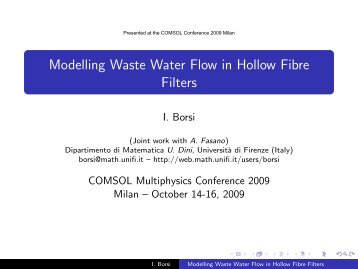 Modelling Waste Water Flow in Hollow Fibre Filters - COMSOL.com