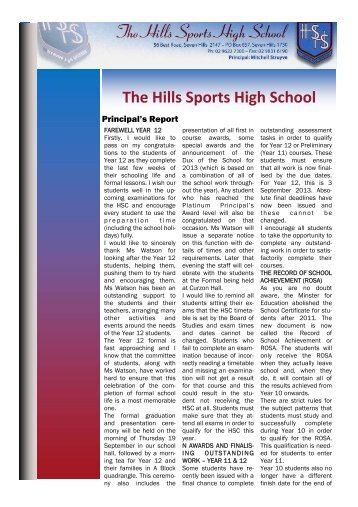September Newsletter (pdf 2 MB) - The Hills Sports High School