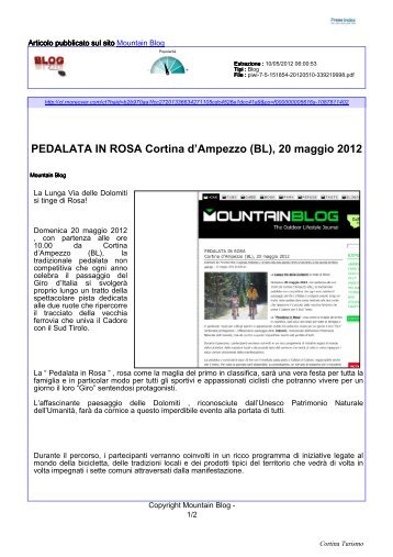 PEDALATA IN ROSA Cortina d'Ampezzo (BL), 20 maggio 2012