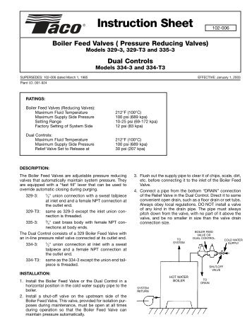 Instruction Sheet Boiler Feed Valves ( Pressure ... - Taco-Hvac