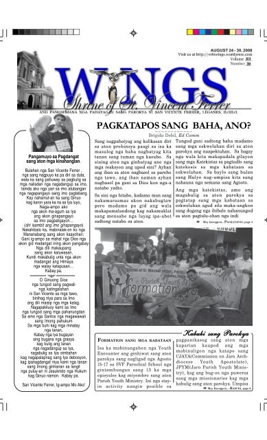 August 24 - 30, 2008 - Parokya ni San Vicente Ferrer [Archdiocese ...