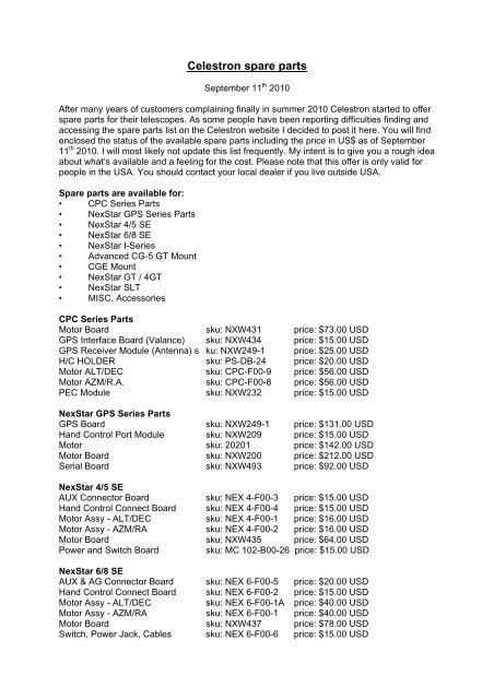 Celestron Spare Parts 2010-09-11 - DD1US