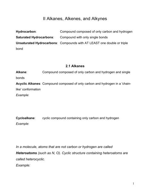 II Alkanes, Alkenes, and Alkynes