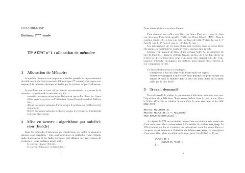 TP SEPC no 1 : allocation de mÃ©moire 1 Allocation de - Ensiwiki