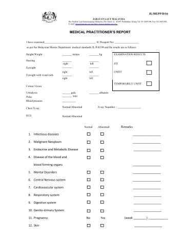 Medical Practitioner's Report - Jabatan Laut Malaysia