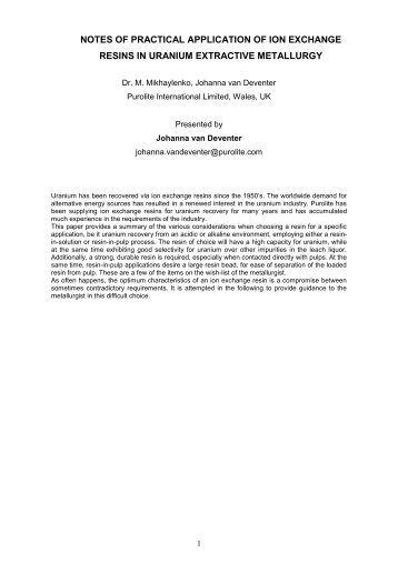 Notes of practical application of ion exchange resins in ... - Purolite