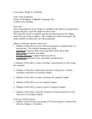 Lesson plan: Bridge to Terabithia Title: Team Terabithia Grade Level ...