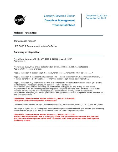 Document and Data Control - Langley Management System - NASA