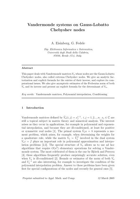 Vandermonde systems on Gauss-Lobatto Chebyshev nodes