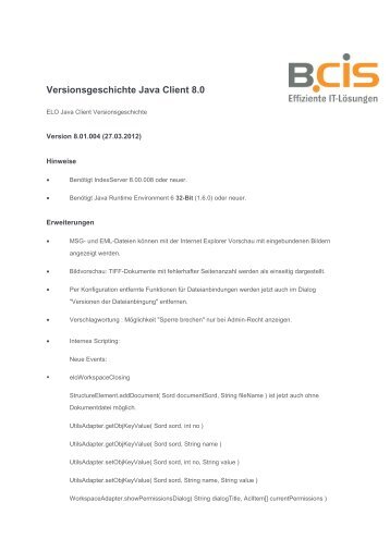 Versionsgeschichte Java Client 8.0 - ELOprofessional | ELOenterprise