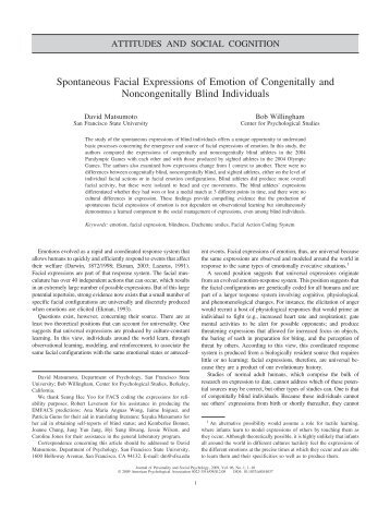 Spontaneous Facial Expressions of Emotion of Congenitally and ...