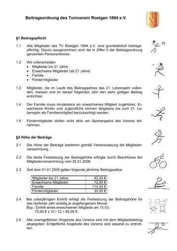 Beitragsordnung des Turnverein Roetgen 1894 e.V.