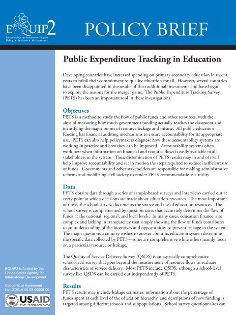 Public Expenditure Tracking in Education - Education Policy Data ...