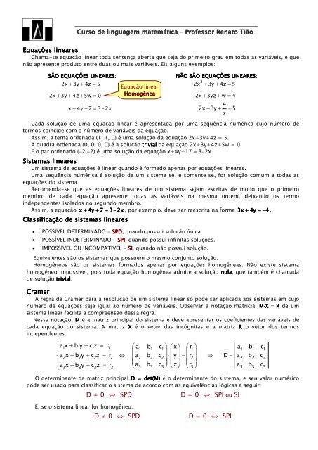 Sistemas de Equações Lineares