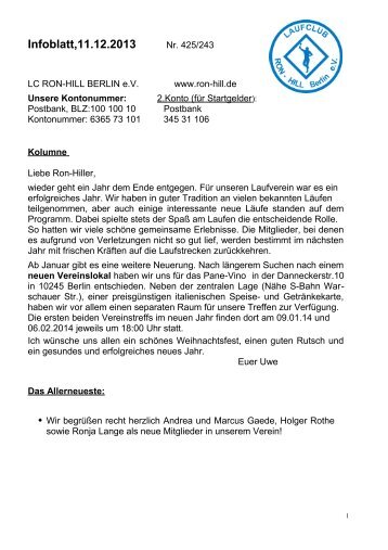 Infoblatt,11.12.2013 - LC RON-HILL Berlin