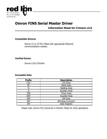 Omron FINS Serial Master Driver - Red Lion Controls