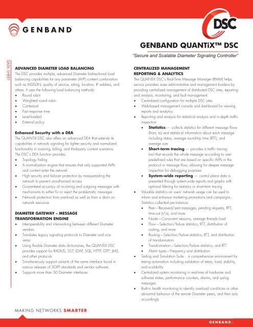 QUANTiX DSC Datasheet - Genband