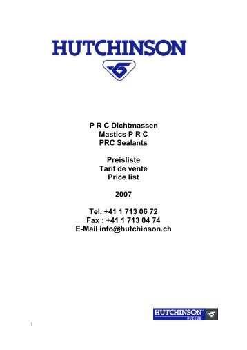 P R C Dichtmassen Mastics P R C PRC Sealants Preisliste Tarif de ...