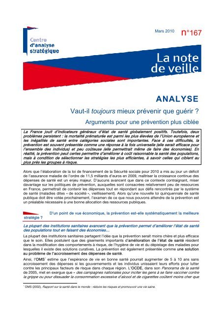 Note de veille nÂ° 167 - Centre d'analyse stratÃ©gique