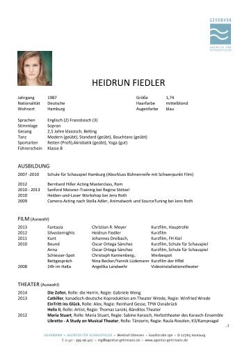 HEIDRUN FIEDLER - Agentur GEHRMANN