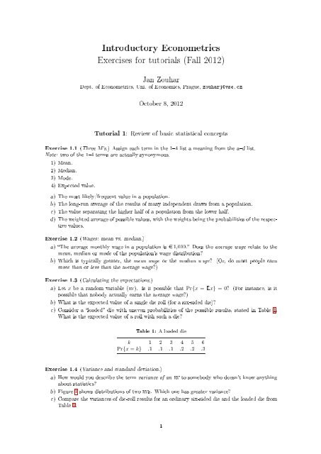 Introductory Econometrics Exercises for tutorials