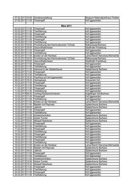 Datum Uhrzeit Titel Ort 01.01.2011 11:00 Exoten an ... - Butjadingen